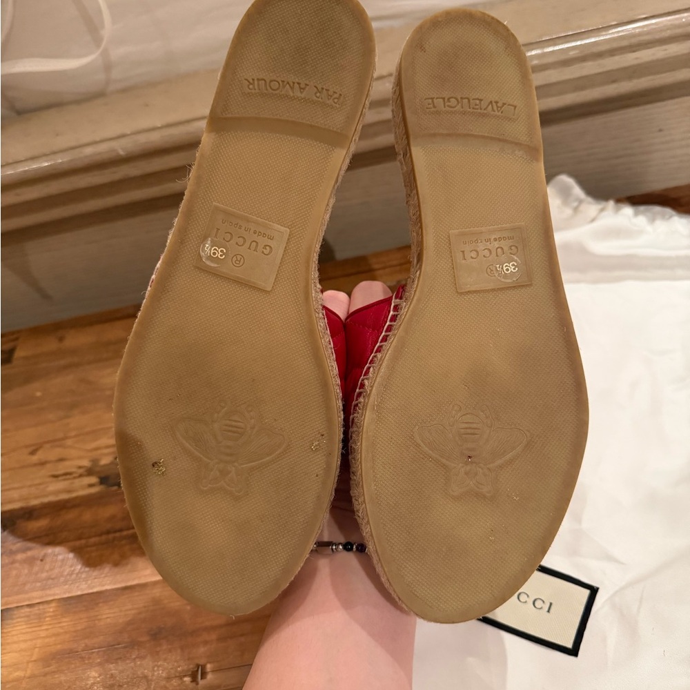 Gucci Red Leather GG Espadrille Slide Mules - Picture 5 of 5